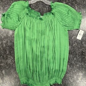Diane Von Furstenberg Green Lined Short Sleeved Top Shirt - Women size 10